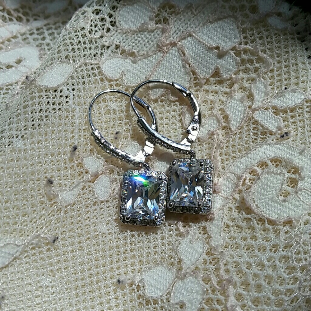 Sparkly White Topaz Sterling Silver Earrings